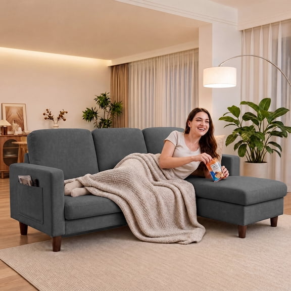 Homall 72" L-Shaped Modular Sectional Sofa 3 Seat Cloud Sofa Couch with Moveable Ottoman for Living Room,Dark Gray