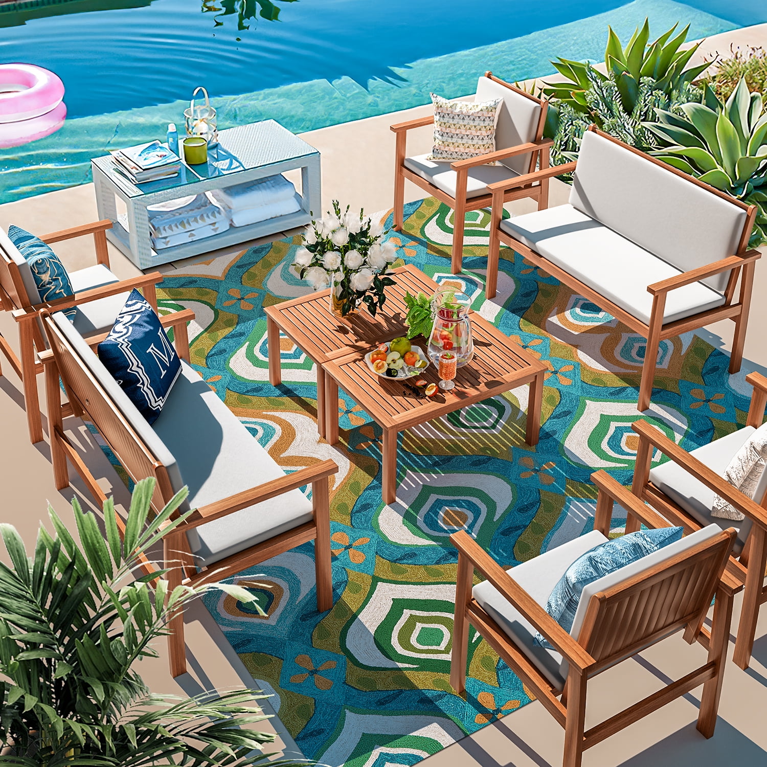 Homall 8-Piece Patio Conversation Set Acacia Wood Sofa Set Cushioned Seating Group