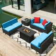 thumbnail image 1 of Homall 8 Pieces Rattan Patio Furniture Conversation Set with 43" Gas Propane 50000 BTU Fire Pit Table Outdoor Sectional Sofa for Backyard,Blue, 1 of 9