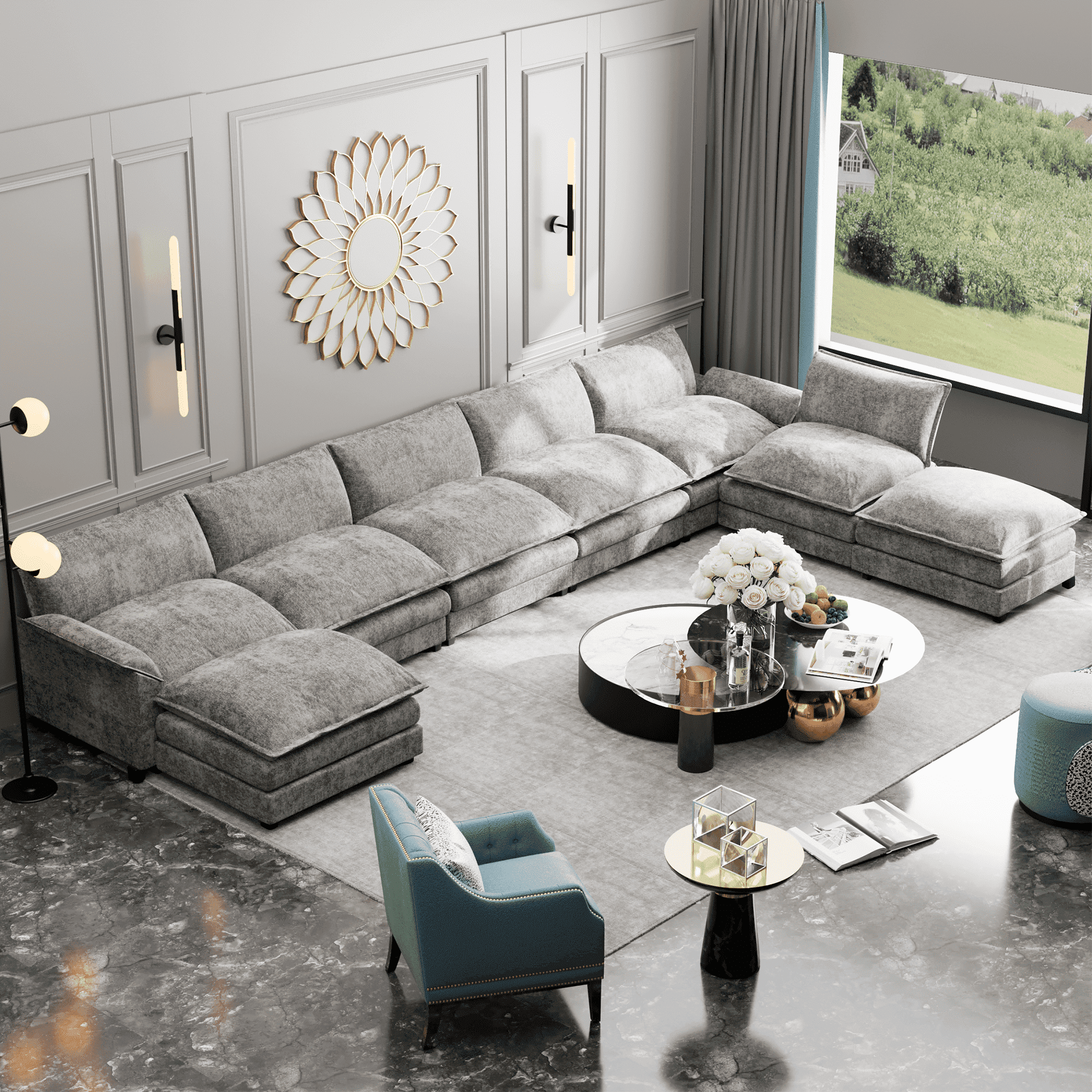 Homall 8 Seats Oversized Modular Sectional Sofa with Ottomans Convertible U Shaped Sectional Couch Variable Sofa Couch Set with Oversized Soft Seat