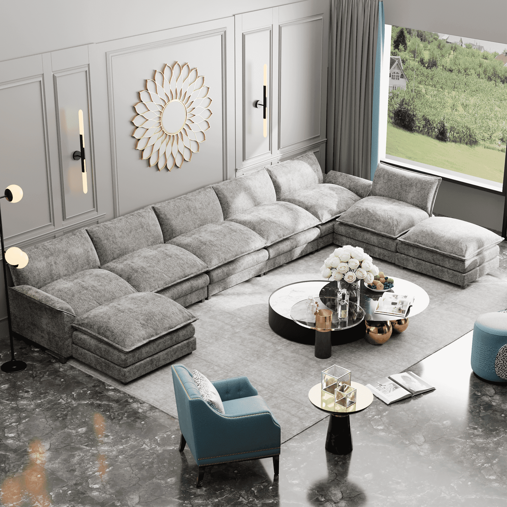 bulge sofa ottoman / バージュ ソファ オットマン　グレー Homall U-Shaped Sectional Sofa with Ottomans, 8-Seats Convertible