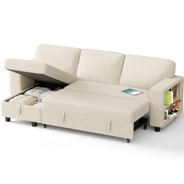 Homall 80" Sleeper Sofa Couch with Pull Out Bed with Storable Armrest