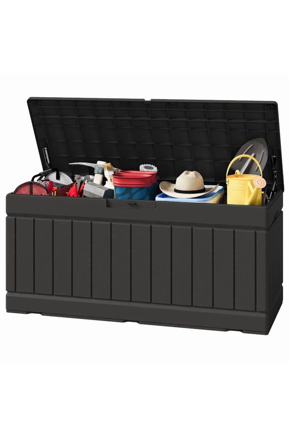 82 Gallon Outdoor Storage in Resin Deck Box 45.66in Width Lockable Deck Box, Black