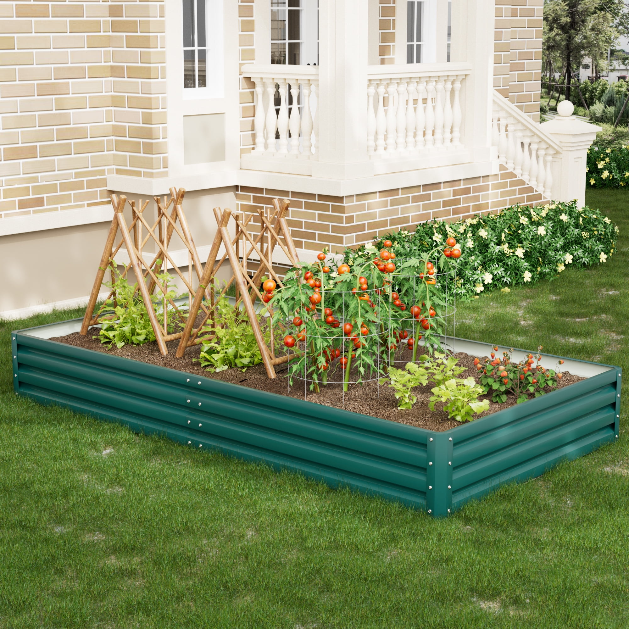 FOYUEE Galvanized Raised Garden Beds, 8x4x1ft, for Vegetables Large Metal  Planter Box Steel Kit Flower Herb Flowers 