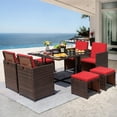 thumbnail image 1 of Homall 9 Pieces Outdoor Dining Sets Patio Rattan Conversation Set Space Saving Wicker Chairs with Glass Table,Red, 1 of 7