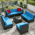 thumbnail image 1 of Homall 9 Pieces Rattan Patio Furniture Conversation Set Outdoor Sectional Sofa for Backyard,Blue, 1 of 8