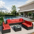 thumbnail image 1 of Homall 9 Pieces Rattan Patio Furniture Conversation Set Outdoor Sectional Sofa for Backyard,Red, 1 of 8