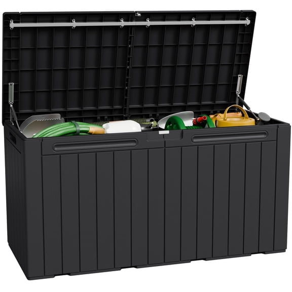Homall 98 Gallon Deck Box with Lockable Lid, Waterproof Outdoor Storage Container for Patio, Garden & Backyard, Black