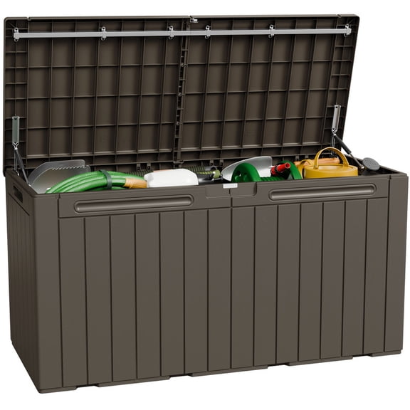 Homall 98 Gallon Deck Box with Lockable Lid, Waterproof Outdoor Storage Container for Patio, Garden & Backyard, Brown