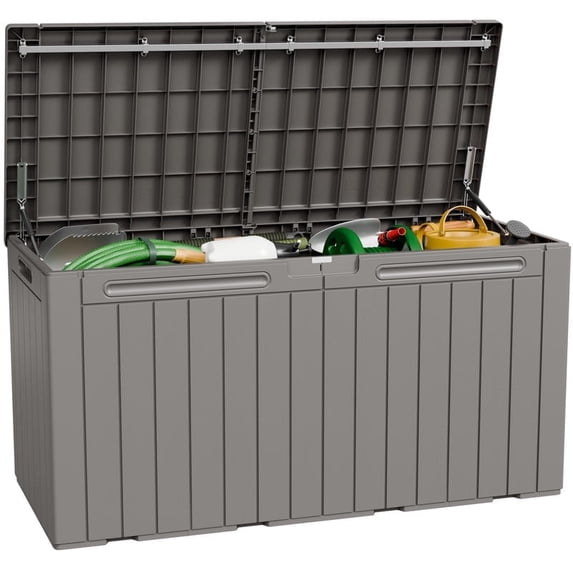 Homall 98 Gallon Deck Box with Lockable Lid, Waterproof Outdoor Storage Container for Patio, Garden & Backyard, Light Brown