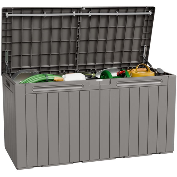 Homall 98 Gallon Deck Box with Lockable Lid, Waterproof Outdoor Storage Container for Patio, Garden & Backyard, Light Brown