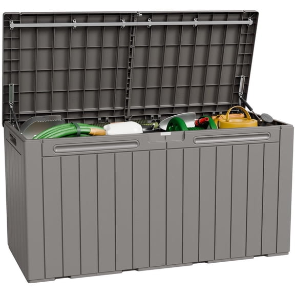 Homall 98 Gallon Deck Box with Lockable Lid, Waterproof Outdoor Storage Container for Patio, Garden & Backyard, Light Brown