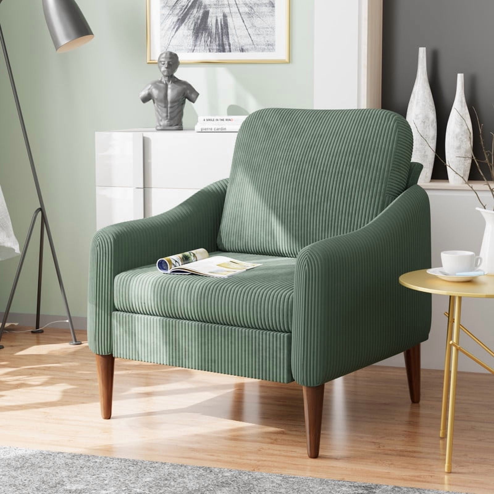 Homall Accent Chair , Fabric Upholstered Tufted Armchair Wood Legs Single Sofa Lounge for Living Room, Green