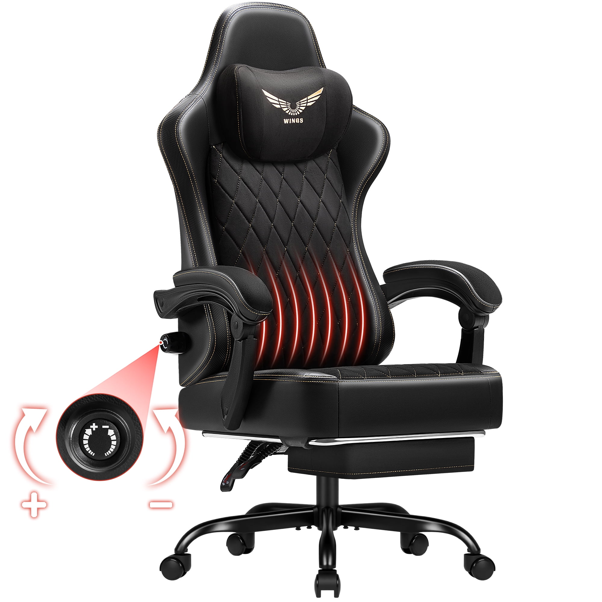 Homall Adjustable Lumber Support Gaming Chair Ergonomic Reclining Computer Office Chair Video Game Chair with Footrest for Adults, Black
