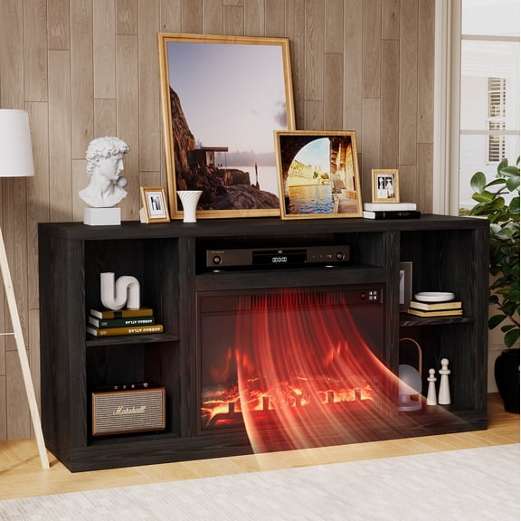 Homall Adjustable Television Stand with Electric Fireplace Shelf, Fiberboard Black