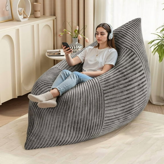 Homall Adult Giant Togo Bean Bag Chair 3-in-1 Boneless Floor Lounge Bean Bag Chair with Corduroy Cover for Bedroom,Gray