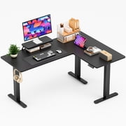 Homall 63in Wide L-shaped Electric Sit-Stand Desk Lifting Range 28~46in Height Gear Memory Ergonomics Standing Desk Height Adjustable Computer Desk, Black