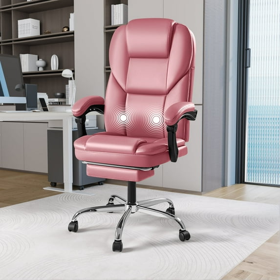 Homall Angle Height Adjustable Office Chair Reclining Computer Chair Ergonomic Executive Leather Chair Support 8 Hours Heavy Duty Design,Pink