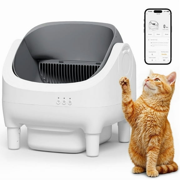 Homall Automatic Self-Cleaning Cat Litter Box – Large Open-Top Design for Multi-Cat Families, Integrated Safety Protection, Includes Trash Bags, Gray