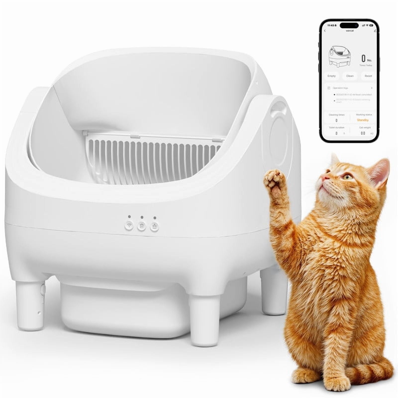 Homall Automatic Self-Cleaning Cat Litter Box – Large Open-Top Design for Multi-Cat Families, Integrated Safety Protection, Includes Trash Bags, White