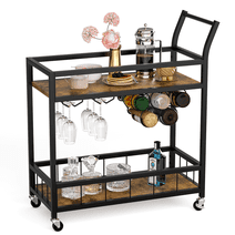 Homall Bar Cart Home Industrial Mobile Bar Cart with Wine Rack, Glass Holder and Wood Storage Shelves for Living Room, Kitchen, Party, Black