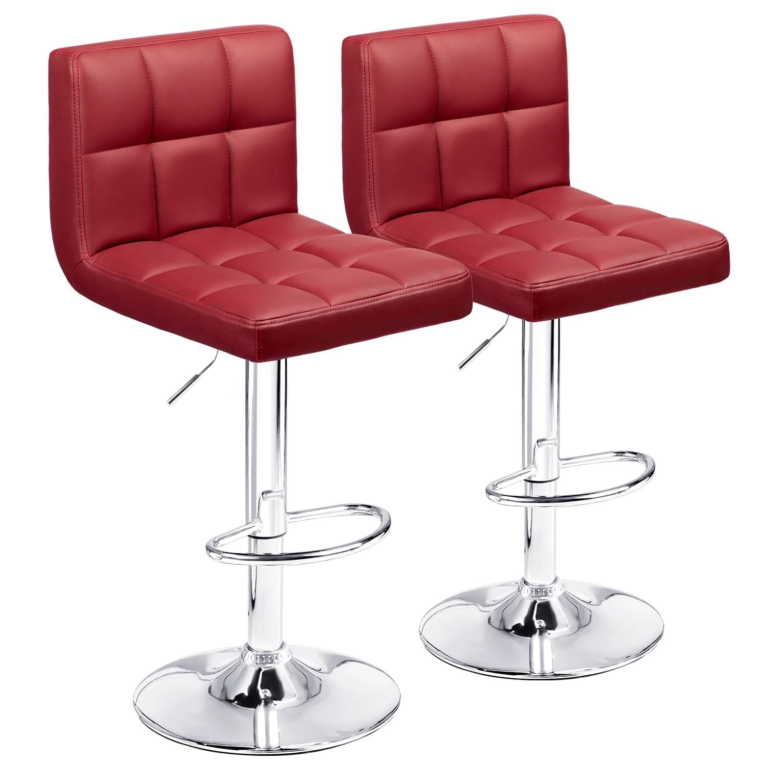 Wine Red Faux Leather Adjustable Swivel Barstools, Set of 2