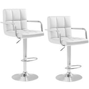 Homall Bar Stools Set of 2 Modern PU Leather Height Adjustable Hydraulic Kitchen Counter Square Island Swivel Barstool with Armrest, White