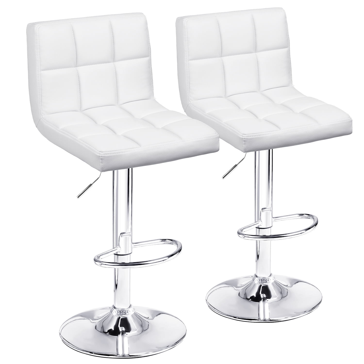 White Adjustable Swivel Metal and Leather Bar Stools Set