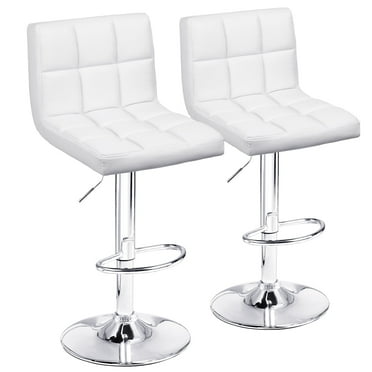 Homall Bar Stools Set of 2 Modern PU Leather Height Adjustable Hydraulic Kitchen Counter Square Island Swivel Barstool with Back, White