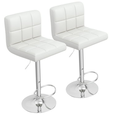 Homall Bar Stools Set of 2 Modern PU Leather Height Adjustable Hydraulic Kitchen Counter Square Island Swivel Barstool with Back, White