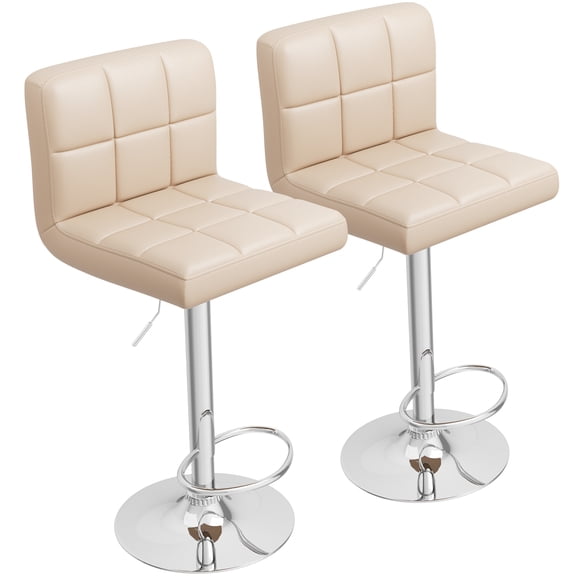 Homall Bar Stools Set of 2 Modern PU Leather Height Adjustable Swivel Barstools, Counter Square Island BarStool with Back for Kitchen, Khaki