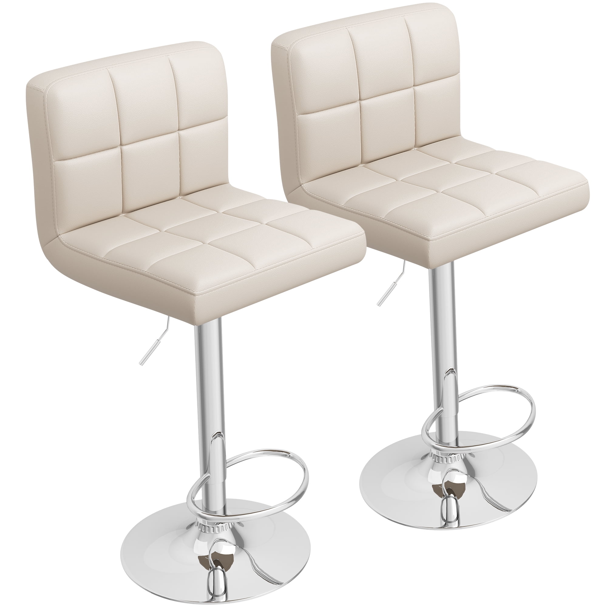 Homall Bar Stools Set of 2 Modern PU Leather Height Adjustable Swivel Barstools Counter Square Island Barstool with Back for Bar Kitchen, Beige