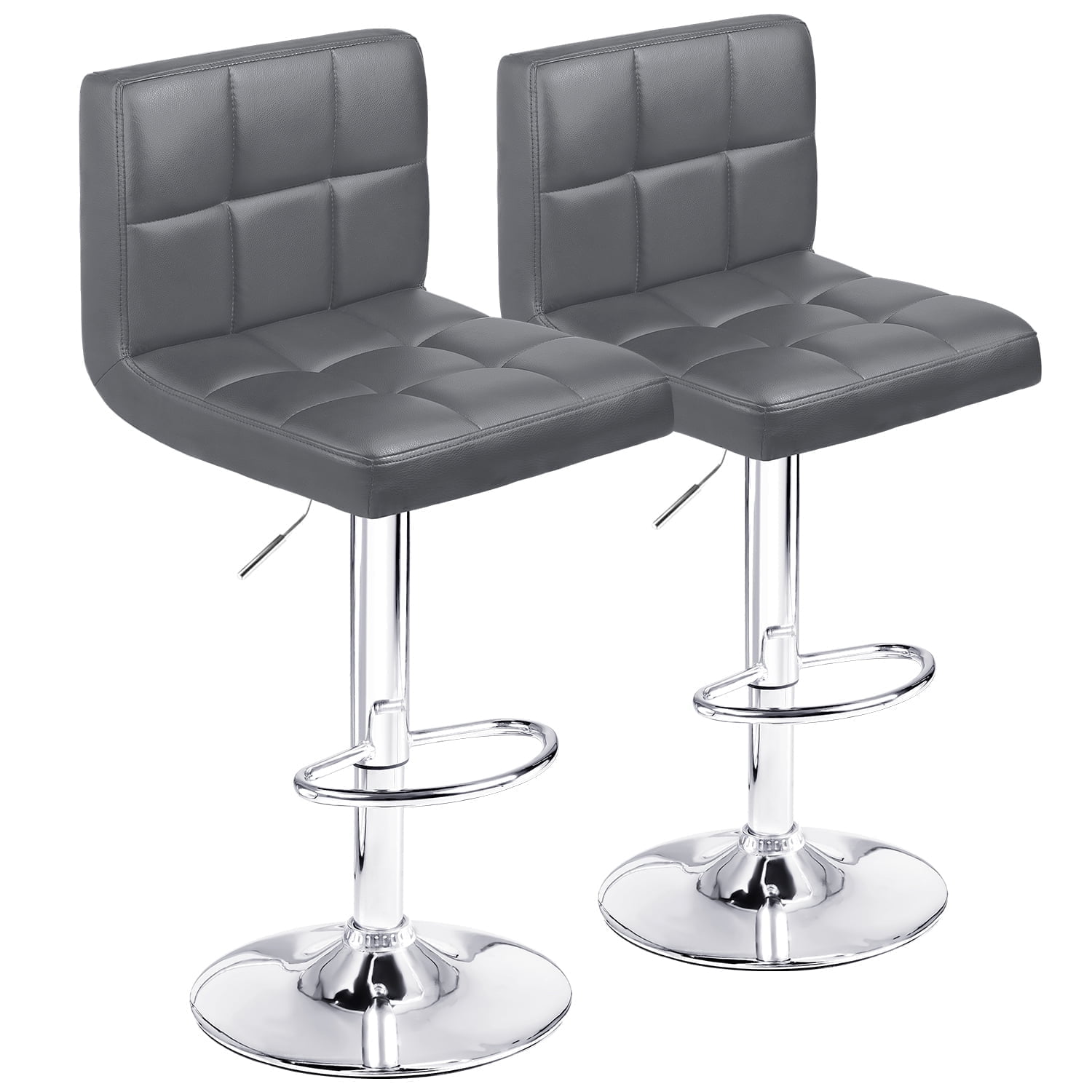 Homall Bar Stools Set of 2 Modern PU Leather Height Adjustable Swivel Barstools, Hydraulic Kitchen Counter Square Island BarStool With Back, Gray