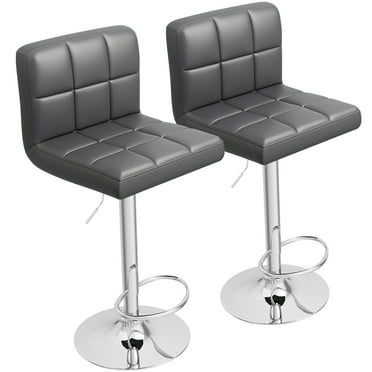 Homall Bar Stools Set of 2 Modern PU Leather Height Adjustable Swivel Barstools, Hydraulic Kitchen Counter Square Island BarStool With Back, Gray