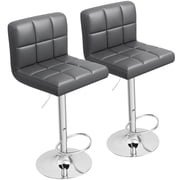 Homall Bar Stools Set of 2 Modern PU Leather Height Adjustable Swivel Barstools, Hydraulic Kitchen Counter Square Island BarStool With Back, Gray