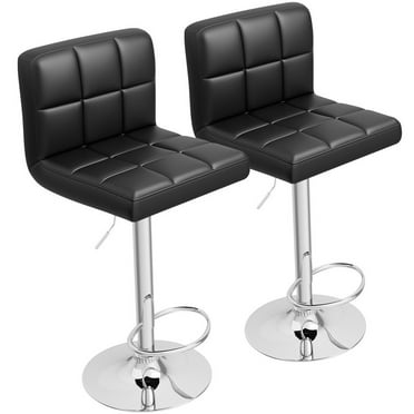 Homall Bar Stools Set of 2 Modern PU Leather Hydraulic Kitchen Counter Square Island Height Adjustable Swivel Barstool with Back, Black