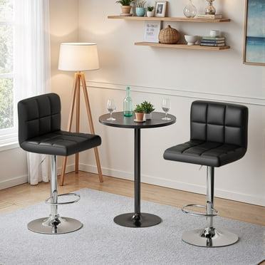 Homall Bar Stools Set of 2 Modern PU Leather Hydraulic Kitchen Counter Square Island Height Adjustable Swivel Barstool with Back, Black