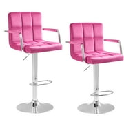 Homall Bar Stools Set of 2 Modern Velvet Height Adjustable Hydraulic Kitchen Counter Square Island Swivel Barstool with Armrest, Pink