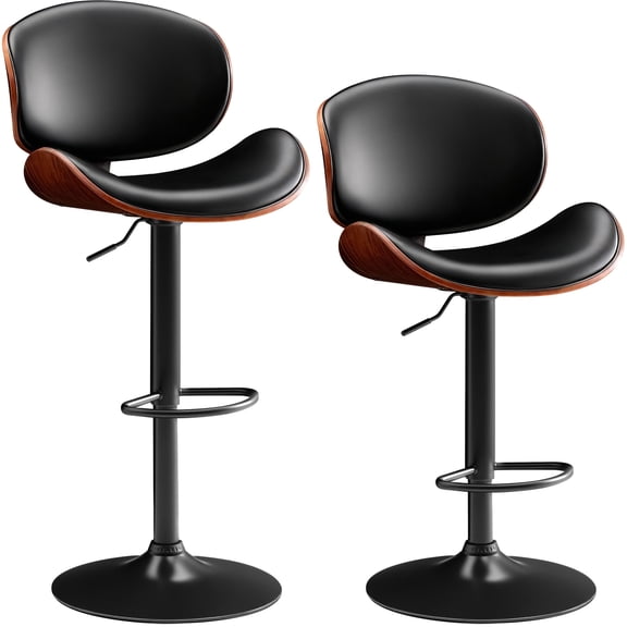 Homall Bar Stools Set of 2 Swivel Counter Height Bar Chairs Upholstered Bentwood Barstools with Back and Footrest for Kitchen, Coffee Bar, Black