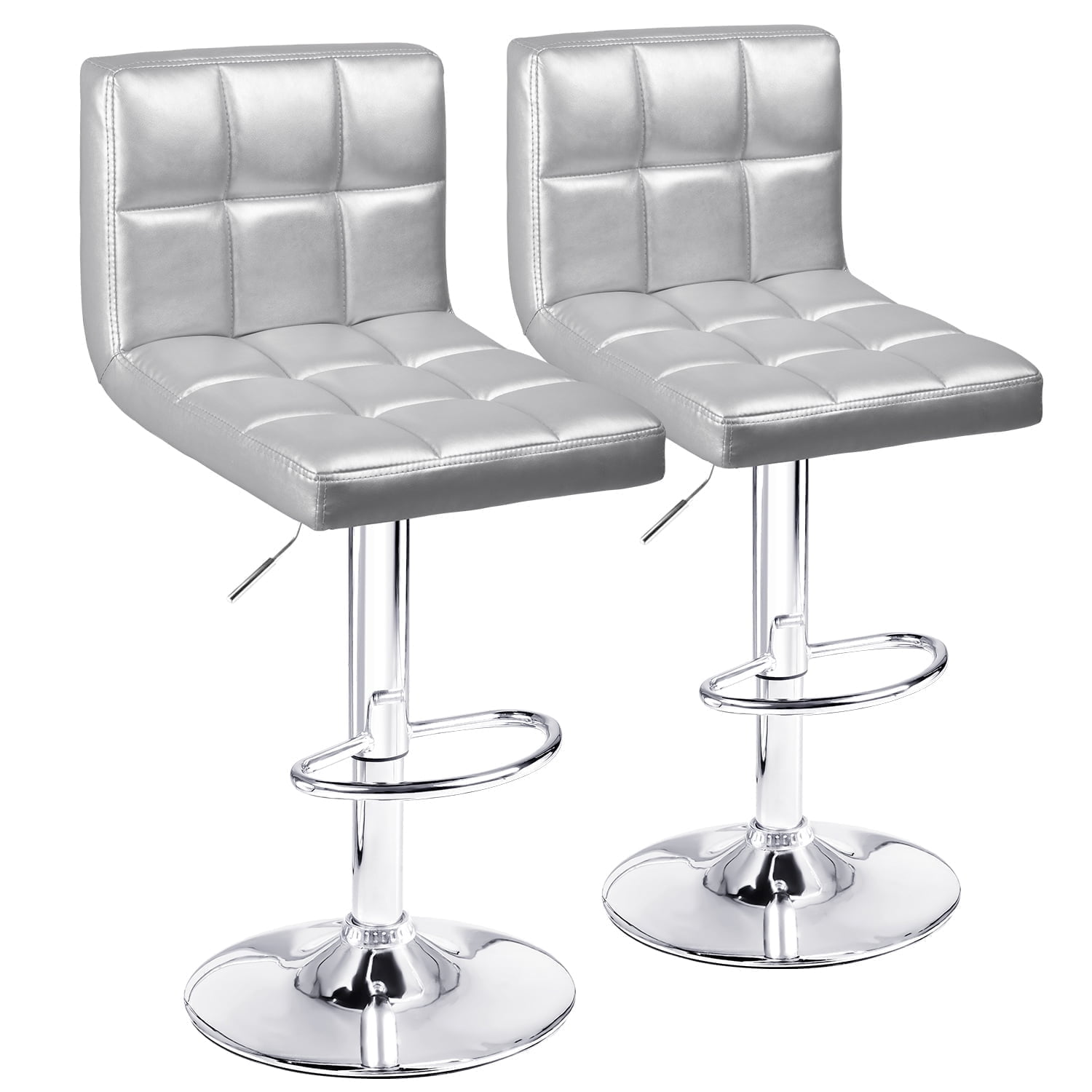 Silver Faux Leather Adjustable Swivel Barstools Set of 2