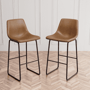 Homall Barstools High PU Leather Counter Bar Stool With Back and Footrest Set of 2, Brown