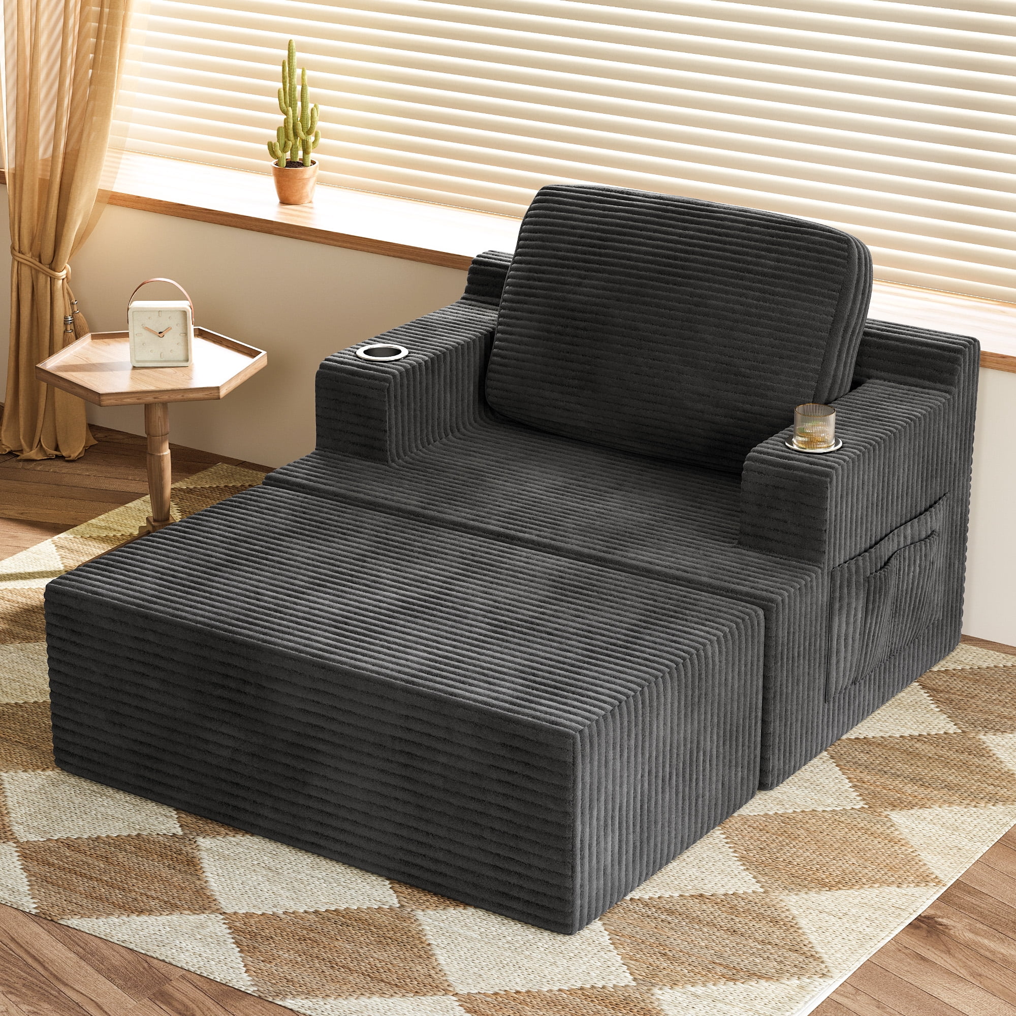 Homall Oversized Boneless Sofa Chair Deep Seat Sleeper Sofa Chaise Lounge Chair Indoor for living room,Black