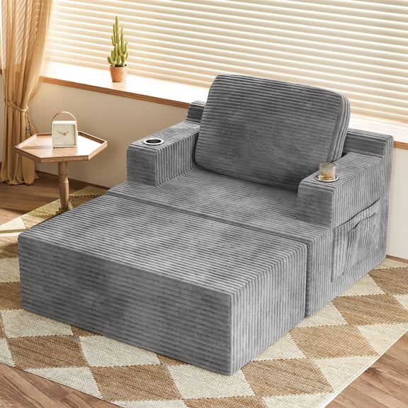 Homall Oversized Boneless Sofa Chair Deep Seat Sleeper Sofa Chaise Lounge Chair Indoor for living room,Gray