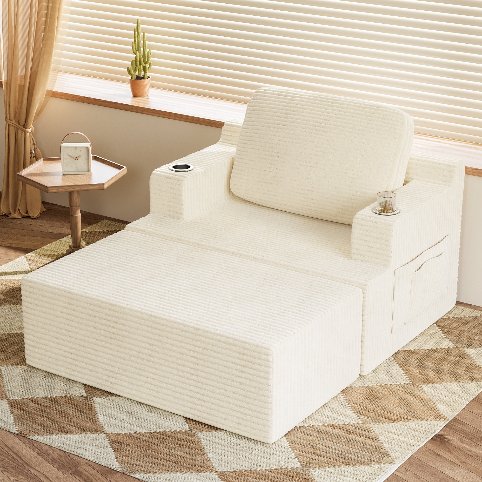 Homall Oversized Boneless Sofa Chair Deep Seat Sleeper Sofa Chaise Lounge Chair Indoor for living room,White