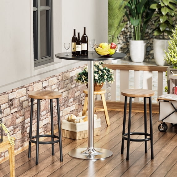 Homall Bistro Pub Table Round Bar Height Cocktail Table Metal Base MDF Top Obsidian Table with Black Leg 23.8-Inch Top, 39.5-Inch Height, Black/Silver