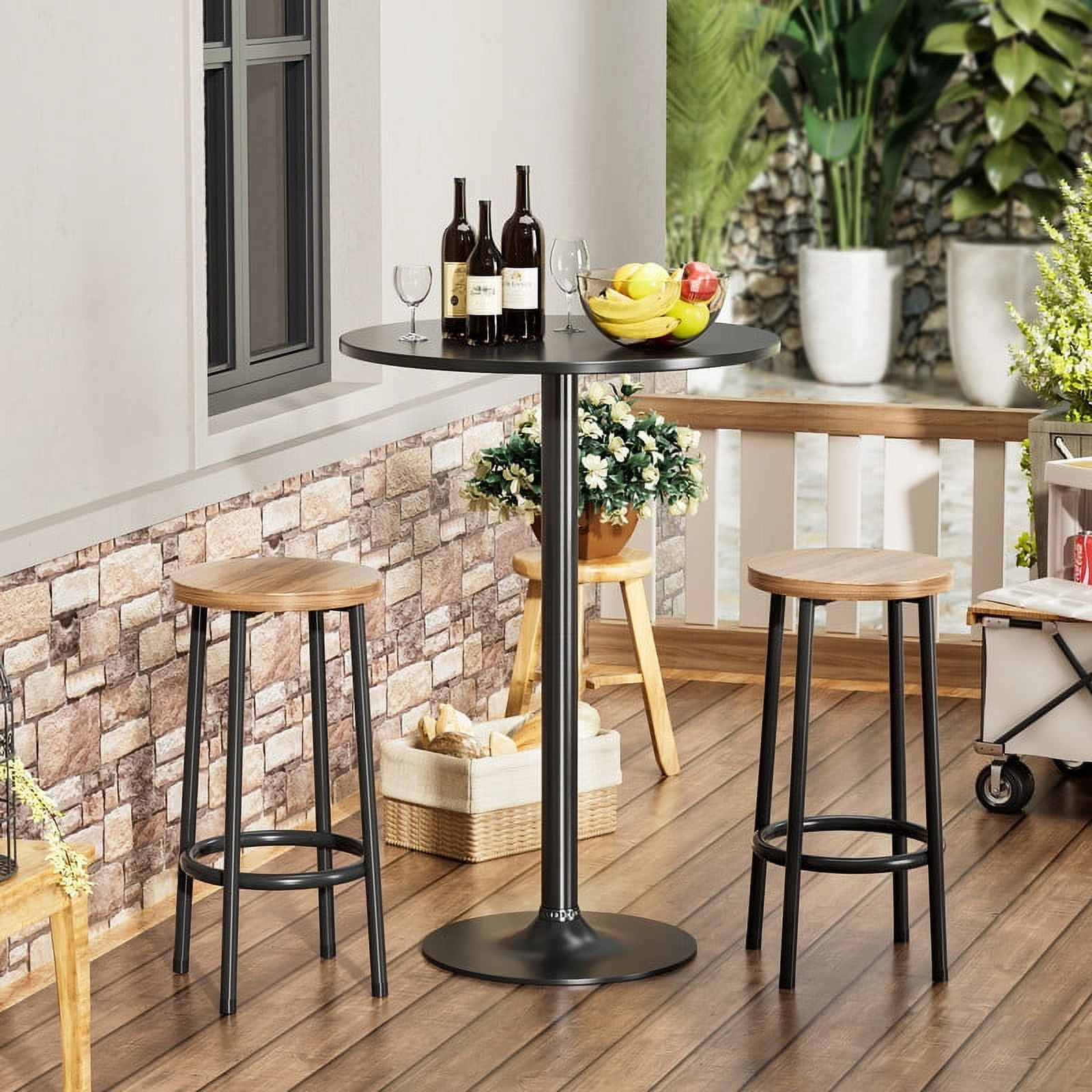 Homall Round Bistro Pub Table, Bar Height, Metal Base, MDF Top