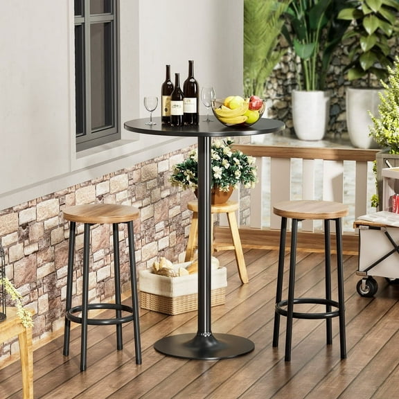 Homall Bistro Pub Table Round Bar Height Cocktail Table Metal Base MDF Top Obsidian Table with Black Leg 23.8-Inch Top, 39.5-Inch Height, Black