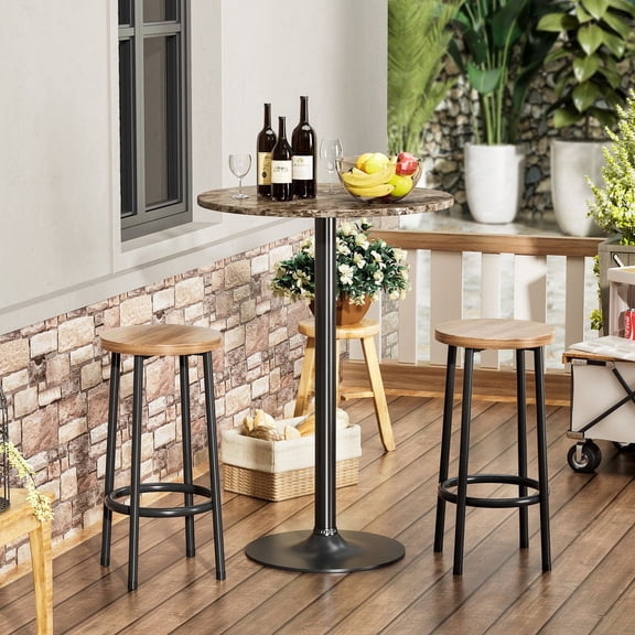 Homall Bistro Pub Table Round Bar Height Cocktail Table Metal Base MDF Top Obsidian Table with Black Leg 23.8-Inch Top, 39.5-Inch Height, Faux Marble