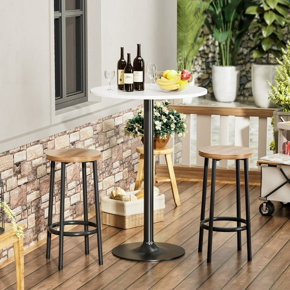 Homall Bistro Pub Table Round Bar Height Cocktail Table Metal Base MDF Top Obsidian Table with Black Leg 23.8-Inch Top, 39.5-Inch Height, White