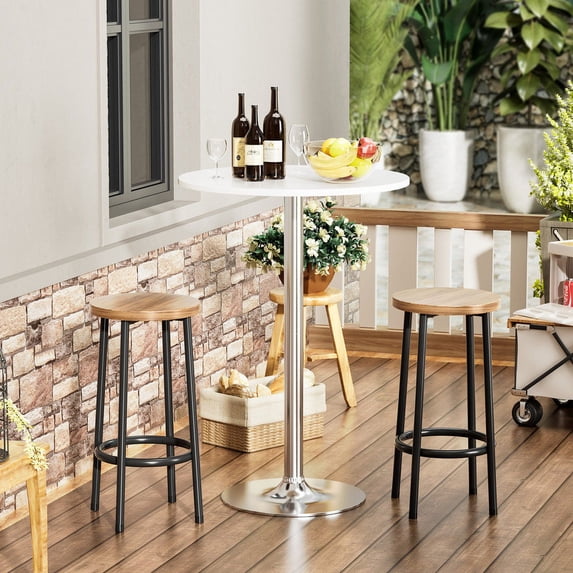 Homall Bistro Table Obsidian Metal Base Round Cocktail Table with Chair Set White and Silver